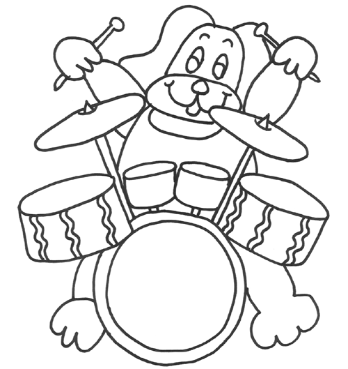 Kolorowanka z Psem Grającym na Perkusji - Kreatywna Zabawa dla Dzieci kolorowanka do druku